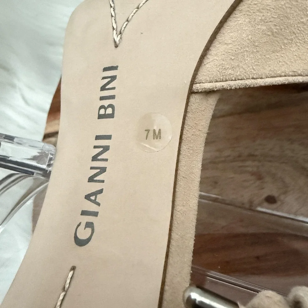 Gianni Bini Bealiina Pumps Womens 7M Tan Excellent Suede Lace Up Block Heel